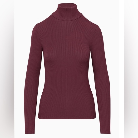 Wilfred Aritiza Women's Burgundy Ribbed Minimalist Only Turtleneck Top Small - Picture 16 of 16